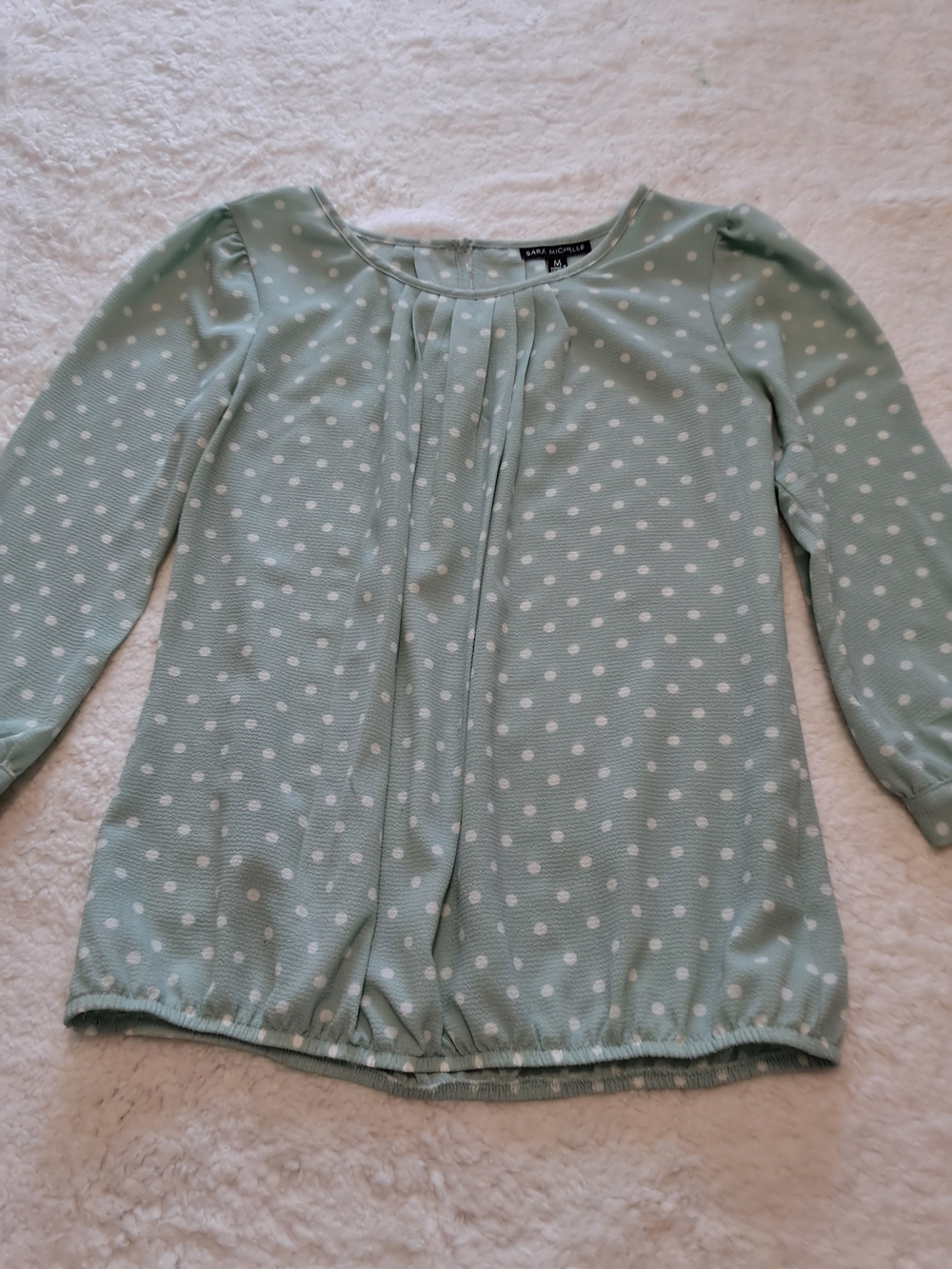 Sara Michelle Mint Green Polka Dot Pleated 3/4 Sleeve Blouse